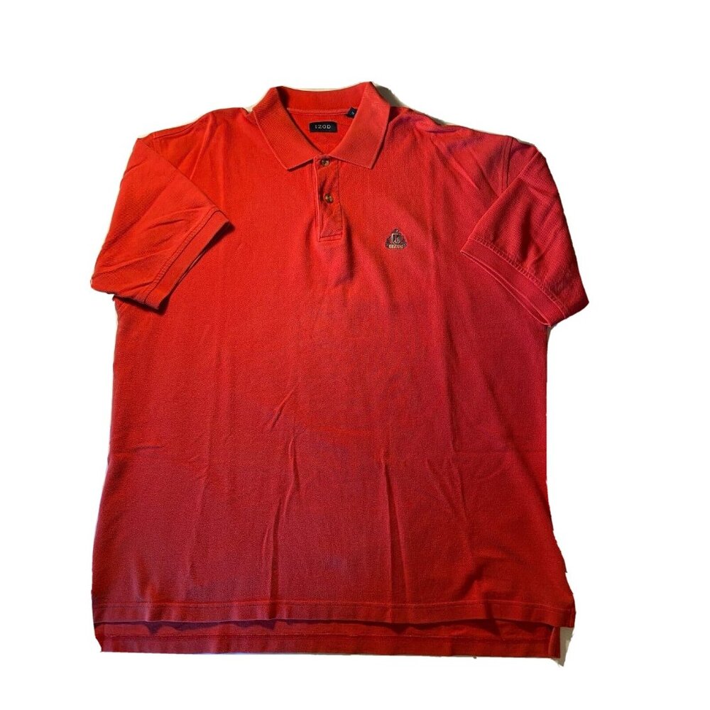 Izod Polo Shirt Adult Vintage Lg Large Coral Orange Short Sleeve Crest
